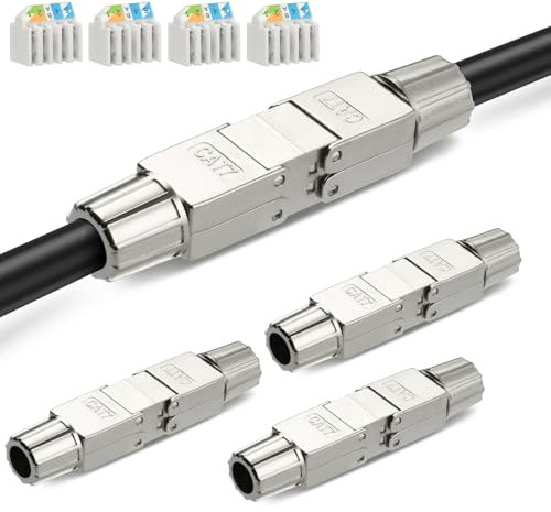 AXFEE 4 x RJ45 Stecker Werkzeuglos für Verlegekabel Cat7 Cat6A, Netzwerkstecker auf Schneidklemme, Lan Stecker für verlegekabel, LSA Vollgeschirmt 10 Gbps, für-Verlegekabel CAT7 Cat6A