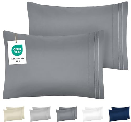 DREAMZIE Kissenbezug 50 x 70 Anthrazit 2er Set Premium Mikrofaser mit Stickmuster Oeko-TEX Zertifiziert - Kopfkissenbezug 50 x 70 Weich