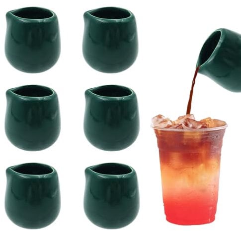 BEELUKY 6 PCS 50ml Green Small Milk Jugs Ceramic Milk Jugs Mini Creamer Jugs Porcelain Milk Jug Without Handle Milk Creamer Pitcher Gravy Jug Small Sauce Jug for Milk Coffee Sauce
