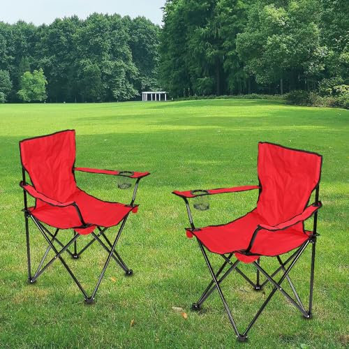 CICICOLA Lot de 2 Chaise Pliante Camping Fauteuil Pliable Chaise de Plage Ultra léger avec Porte Gobelet, Rembourrage en Mousse, Idéal Voyages, Pêche, Festival, Camping, Plage-Rouge-2PC