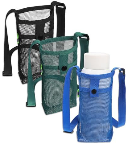 Flaschenhalter 3 Stück Mesh Wasserflaschenhalter mit Verstellbarem Schultergurt Trinkflasche zum Umhängen Outdoor Tragbarer Trinkflaschenhalter Flaschentasche für Camping Wandern