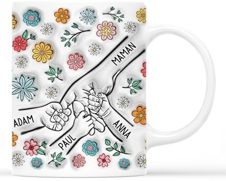 Cadeau Plus Mug Personnalisé Prénom - Mamie Tenant Les Mains - Fete Des Grands Meres Tasse (Modèle #5)