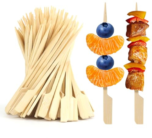 Qcdou Lot de 200 brochettes en bambou de 12 cm, brochettes à cocktail, brochettes de fruits, brochettes de fruits pour enfants, brochettes de kebab pour barbecue, kebabs, cocktails, fruits, buffets