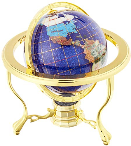 Unique Art Since 1996 Einzigartige Kunst 25,4 cm hoch Tisch Spitze Blau Cristalite Ocean Edelstein World Globe mit Gold Stativ Ständer