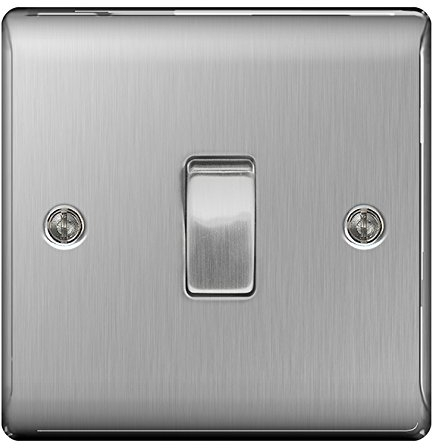 BG Nexus Metal 10AX Plate Switch 1 Gang 2 Way Brushed Steel