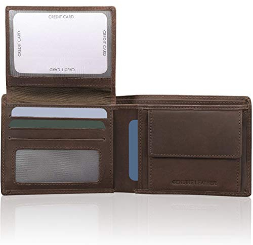 KORUMA RFID Wallet for Men, Black Leather Mens Wallets for up to 11 Cards, Coin Pocket, ID Window, Removable Credit Card Holder, Gifts for Him