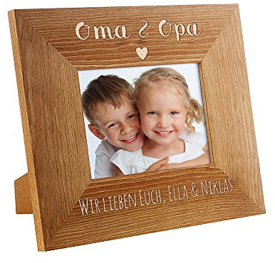 Casa Vivente Bilderrahmen mit Gravur – Für Oma und Opa – Personalisiert mit Namen – Rahmen aus Holz – Dekoration – Geschenkidee für Großeltern – Geburtstagsgeschenk