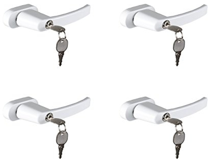4 Stück OLYMPIA FGS 100 Abschließbarer Fenstergriff mit je 2 Schlüsseln | Fenstersicherung mit Schloss | Vierkant 7x7mm | Stiftlänge 35mm | Beschichtetes Metall | Weiß