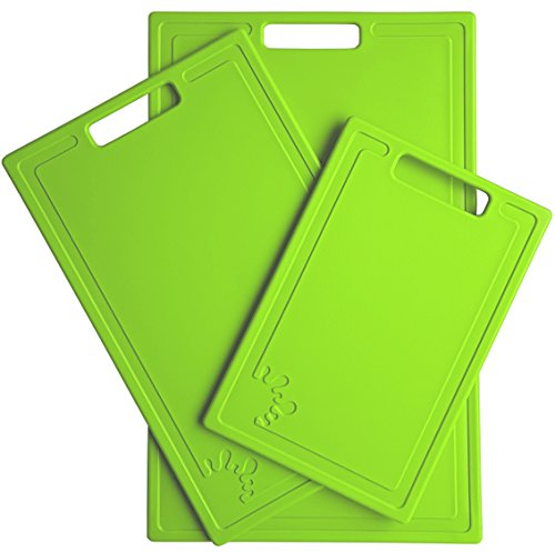 Set of 3 Chopping Boards Non-Slip 3-Piece Dishwasher Safe Plastic Cutting Board Non Slip Feet (3X Lime)