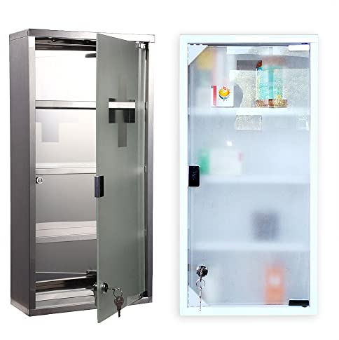 ODT Edelstahl Apotheke Schrank Medizinschrank Arzneischrank Erste Hilfe Schrank mit Schloss Gross XXL (Silber, 60x30cm)