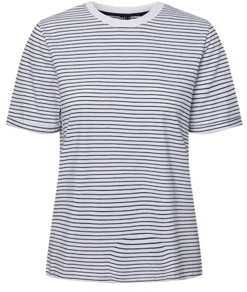 PIECES Damen Pcria Ss Fold Up Tee Stripes Noos Bc, Bright White/Stripes:Maritime Blue,XS