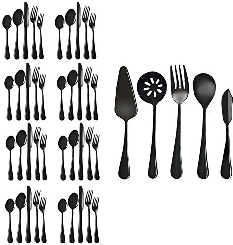 Magicpro - Juego de cubiertos de acero inoxidable 45 negro para bodas, festivales, Navidad, 8 unidades