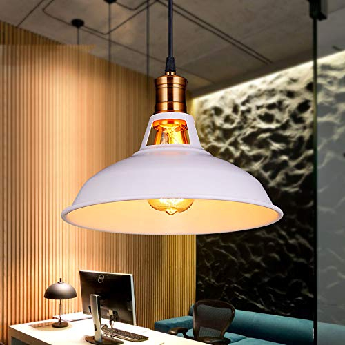 Pendelleuchte Vintage Hängeleuchte industrial Metall Deckenlampe Retro Lampenschirm 270mm E27, für Esszimmer Esstisch Flur Restaurant Wohnzimmer Hotel Café usw, Weiß