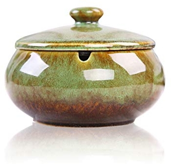 Lependor Ceramic Ashtray with Lids,Windproof,Cigarette Ashtray for Indoor or Outdoor Use,Ash Holder for Smokers,Desktop Smoking Ash Tray for Home Office Decoration - Green