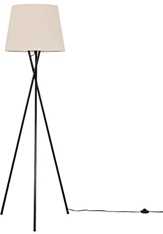 MiniSun | Modern Gloss Black Metal Floor Lamp with a Beige Tapered Shade | Floor Lamps & Torchieres, Home Décor & Improvement Essential | Includes 6W LED Bulb [3000K Warm White]