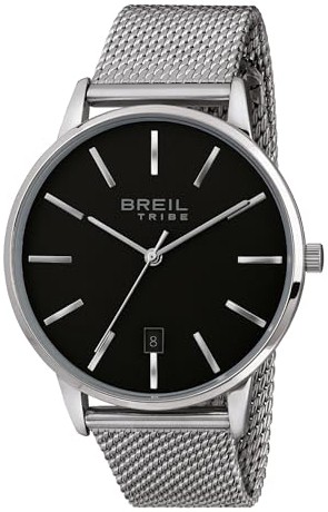 Breil Uhr Herren Avery Ziffernblatt SCHWARZ Bewegung NUR Zeit Quartz e MESH Stahl Silber EW0458