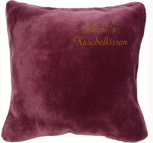 Krings Fashion Kissen- Kuschelkissen mit Name Bestickt- 50 x 50 cm - Beere - Stickfarbe wählbar - Wunschtext individuell anpassbar - Hülle mit Inlett - jetzt anpassen
