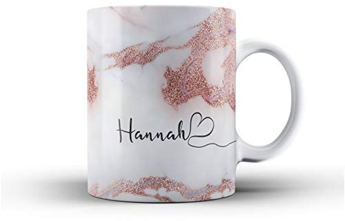Personalised Marble Glitter Flowing Name with Heart Ceramic Mug - 7. White Marble with Faux Rose Gold Sparkle Name