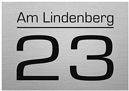 Edelstahl Hausnummer mit Gravur - Befestigung ohne Bohrlöcher - Hausnummernschild inkl. 3M Aufkleber - Türschild ist witterungs- und UV-beständig - 200x140mm Variante 1