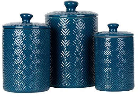 10 Strawberry Street Diamond Embossed Kitchen Canister Set, Set of 3, Diamond Blue
