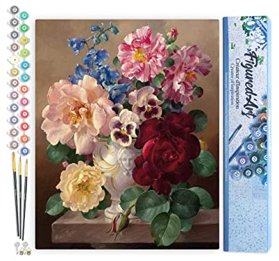 Figured'Art Malen Nach Zahlen Erwachsene Schöner Blumenstrauß - Paint by Numbers Basteln DIY Bastelset 40x50cm ohne Holzrahmen