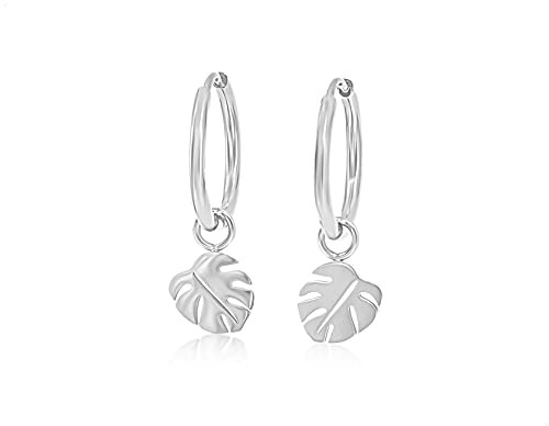 Nuoli® Monstera Blatt Kreolen Damen Silber (Durchmesser: 12mm) Ohrstecker Creolen Mädchen Silber