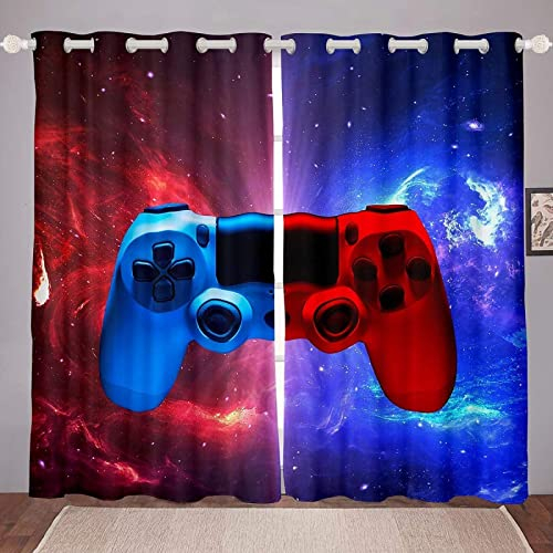 LKCD Verdunkelungsvorhang Mit Ösen, Gamer Lightning Gamepad-Video 234X230Cm Vorhang, Blickdicht, Wärmeisolierend, Vorhang, Polyester Für Kinderzimmer, Schlafzimmer, Verdunkelung, 2Er Set