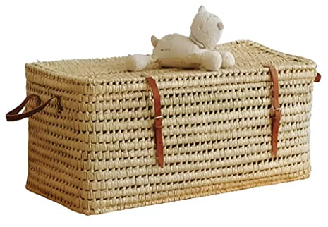 Caisses de Rangement en Osier, Coffre de Rangement en Palmier tressé, Malle Osier 80 cm, Malle à Jouet