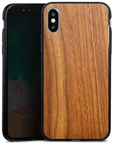 Slim Case extra dünn kompatibel mit Apple iPhone XS Silikon Handyhülle schwarz Hülle Holzoptik Lärche Holz