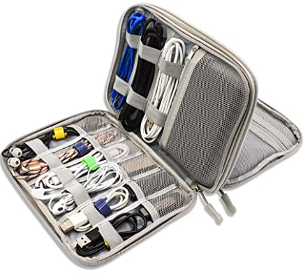 Teskyer Electronics Accessories Organiser Bag, Waterproof Cable Organiser Bag, Travel Gadget Bag, Holiday Essentials for Men Women, 9.6 x 6.9 Inch, Gray