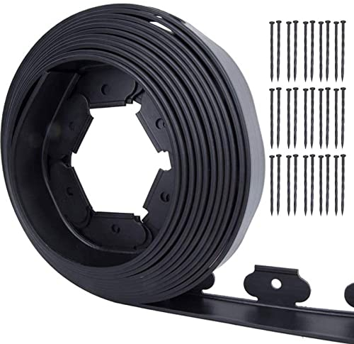 Flexible Rasenkante Aus Kunststoff Mit 30 Befestigungsnägel - Schwarz - 10M Lang 5Cm Hoch - Biegsame Beeteinfassung Garten Randbegrenzung Rasenbegrenzung Garten Dekorativ