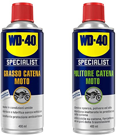 WD-40 Specialist Moto Grasso Catena Moto Spray 400 ml & Specialist Moto Pulitore Catena Moto Spray, 400 ml