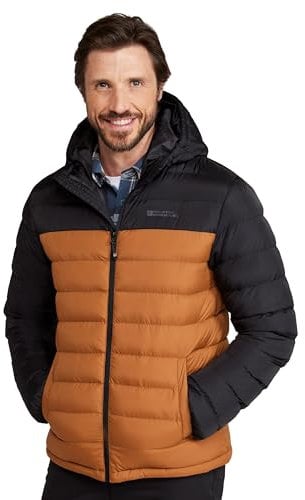 Mountain Warehouse Season Mens Padded Jacket - Water Resistant Puffer Coat, Lightweight, Warm, Lab Tested to -30C, Microfibre Filler - For Travelling, Walking Gold XL