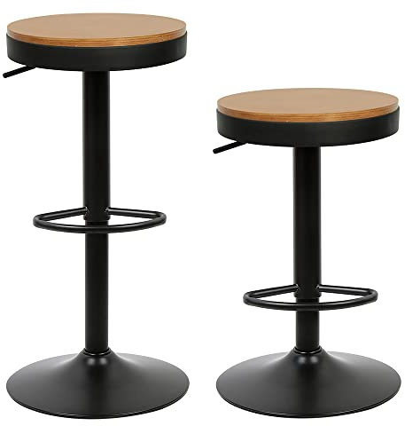 THINFAR Tabouret de Bar, Höhe verstellbar, 55 – 75 cm, 2 Stück (φ36 cm-Schwarz-Set)