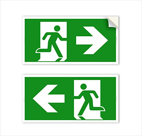 Carteles Pegatinas Flechas Salida de Emergencia, Derecha e Izquierda, 2 uds. Talla 30 x 15 cm, PVC suave, indicaciones de salida de seguridad