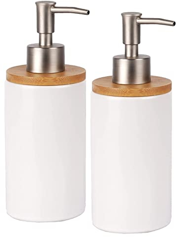 Seifenspender Set,2 Stück 400ml Seifenspender Keramik,Handseifenspender Flüssigseifenspender,Nachfüllbarer Pumpspender Wiederverwendbar Dispenser für Küche und Badezimmer (Weiß)