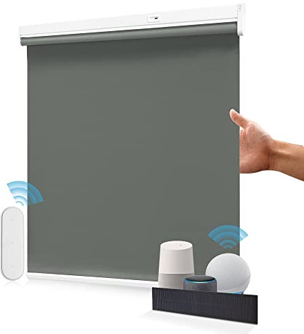 Allesin Store Enrouleur Occultant Électrique Rechargeable sans Perçage à l'intérieur, Moteur Silencieux, 100% Occultant, Protection Solaire, Gris Foncé 85 x 150 cm (l x L)