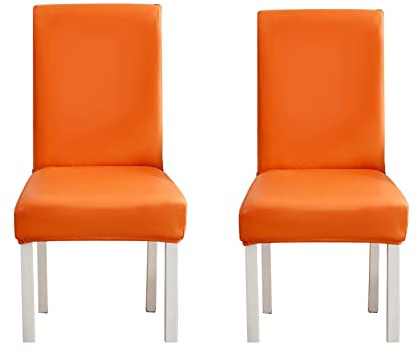 WWYL Esszimmer Stuhlhussen 2er/4er/6er Set, Wasserdichtes Pu Leder Stretch Stuhl-Universell Stuhlhussen Haus Büro Restaurant, Dekor Moderne Spann-Abdeckung (Orange,2-Stück)