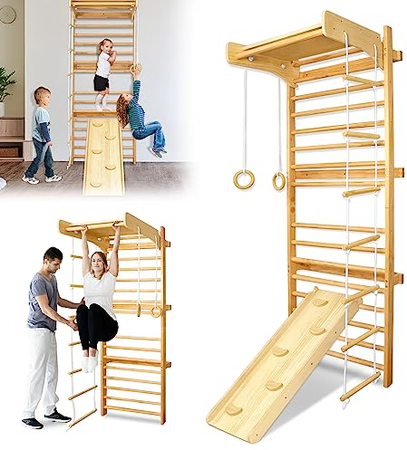 YUENFONG Spalliera, Parete da Arrampicata in Legno per Adulti e Bambini, Parete da Arrampicata per Ginnastica, Struttura per Arrampicata, Attrezzatura Sportiva, 82x215 cm Aspetto Legno Naturale