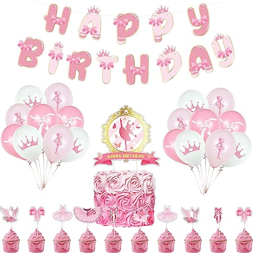 RZDQZY Ballerina Kindergeburtstag Deko: Ballerina Geburtstag Luftballons, Torte Deko, Girlande & Luftballons in Rosa
