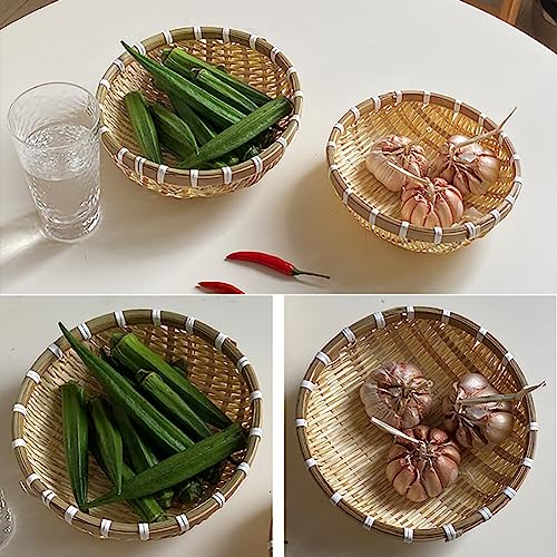 4PCS Panier à Fruits en Bambou Tressé, Passoire Ronde en Bambou Tressé Panier Plateau de Fruits Collation Panier à Pain Panier Décoratif Bac à Fruits Panier à Légumes Cuisine Décoration de Table