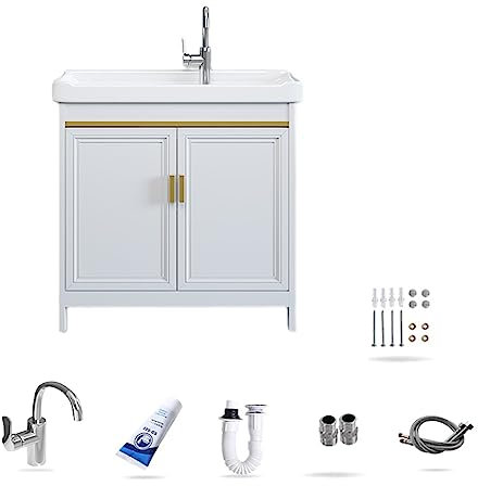 Bathroom Vanity Cabinet with Sink Combo,White Bathroom Vanities Set and Undermount Ceramic Sink,washboard,Hot and cold faucet, space aluminum material, suitable for bathroom, balcony, toilet ( Size :