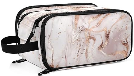 Peinture abstraite liquide sur fond de peinture marbrée avec texture flash or rose. Trousse de toilette de voyage pour femmes, filles, hommes, trousse de toilette portable et étanche, #5, Taille