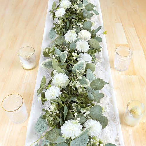 UXORSN 2 Pezzi Artificiale Eucalipto Ghirlanda Foglie di Farfalla Finte Vitigno Finto Bianca Seta Ortensia Verde Foglie di Eucalipto Appeso Piante Edera per Tavola Festa Nozze Natale Decorazioni