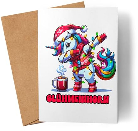 Lilavie-Design Glühweinhorn Karte Weihnachtliches Einhorn Xmas Glühwein Fun Weihnachtskarte