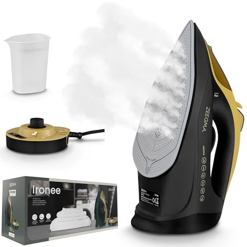 ZEEGMA IRONEE Ferro da stiro senza fili e con fili, Con rivestimento in ceramica 2600W, Stiratura orizzontale e verticale Serbatoio 320ml autopulente Antigoccia e anticalcare Stiratura