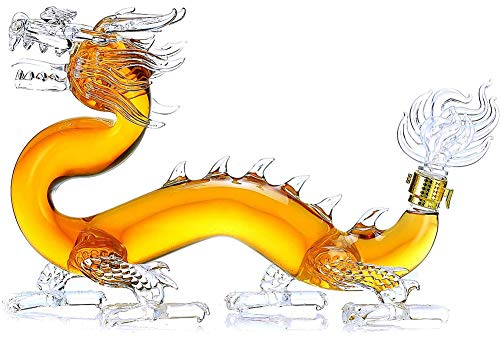 LoJax 1000ML Whiskey Decanter, Unique Dragon Shaped Artistic Borosilicate Transparent Glass Craft Wine Bottle, Best Gift for Father, Husband, Friend