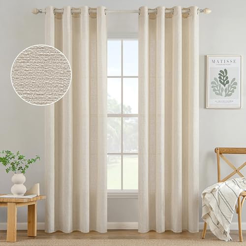 MIULEE 2 Panneaux Rideaux Lin Imitaion Rideau De Fenêtre Semi-Transparents Lisse Élégant Décoration Panneaux Voile De Fenêtre Durable Traitement pour Chambre Salon Balcon 140x225(L X H) Beige Clair