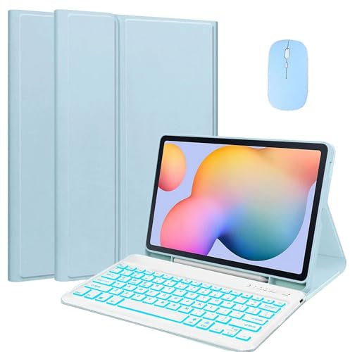 HEUCYL Funda con Teclado para Samsung Galaxy Tab A7 Lite 8,7 Pulgadas 2021 Modelo SM-T220/T225/T227U, Teclado Español Ñ Inalámbrico Desmontable Retroiluminado 7 Colores, Funda Ultrafina,Azul