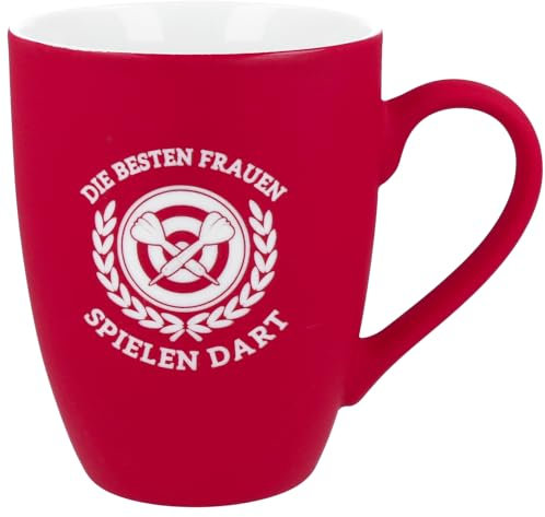 Spruchreif | Soft-Touch Tasse Rot Die besten Frauen spielen Dart – Beidseitig gravierte Tasse mit Darts-Spruch | Geschenk für Dartspielerinnen, Vereinskolleginnen & Fans | 350 ml